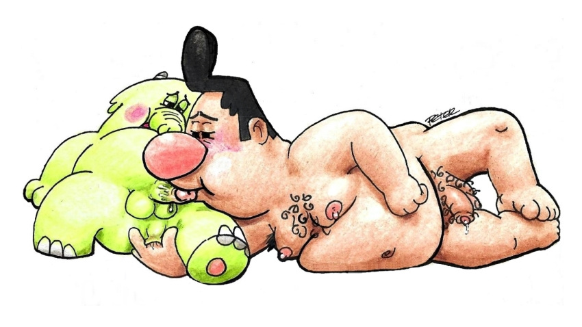 anal anal_fingering balls belly cartoon_network duo fingering fred_fredburger genitals harold_(tgaobam) human humanoid_genitalia humanoid_penis interspecies male male/male mammal nipples overweight overweight_human overweight_male penis peterdamart proboscidean simple_background the_grim_adventures_of_billy_and_mandy white_background