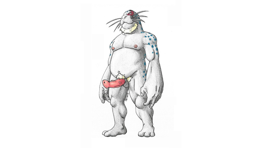 animal_genitalia anthro genitals hi_res male mammal marine my_hero_academia nipples peterdamart pinniped seal selkie_(my_hero_academia) simple_background slightly_chubby solo spotted_seal white_background