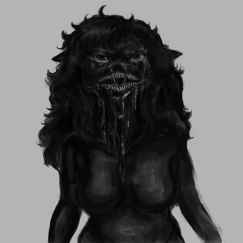 1:1 absurd_res anthro blood bodily_fluids female hi_res humanoid misstwipietwins monochrome monster monster_girl_(genre) nosebleed simple_background solo twipie