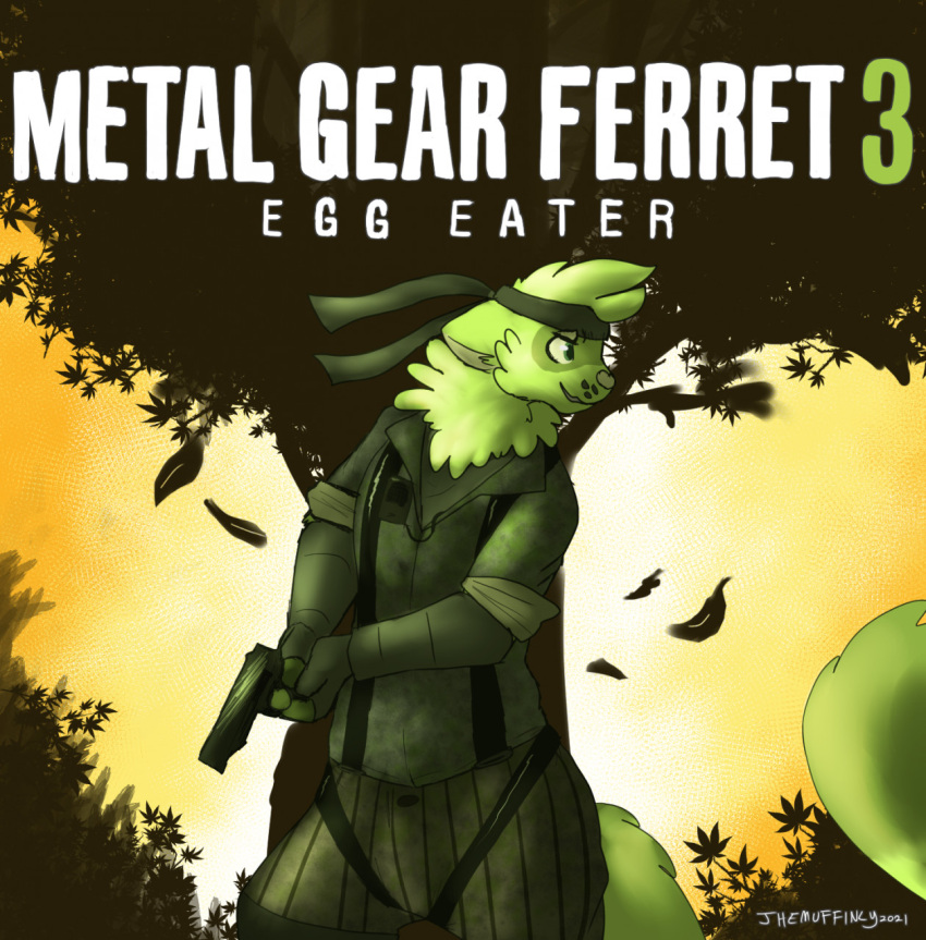 2021 accessory anthro combat_gear domestic_ferret duke_(pnspi) gun headband hi_res hyper_tail konami male mammal metal_gear metal_gear_solid_3 mustela mustelid musteline naked_snake ranged_weapon solo themuffinly true_musteline video_games weapon