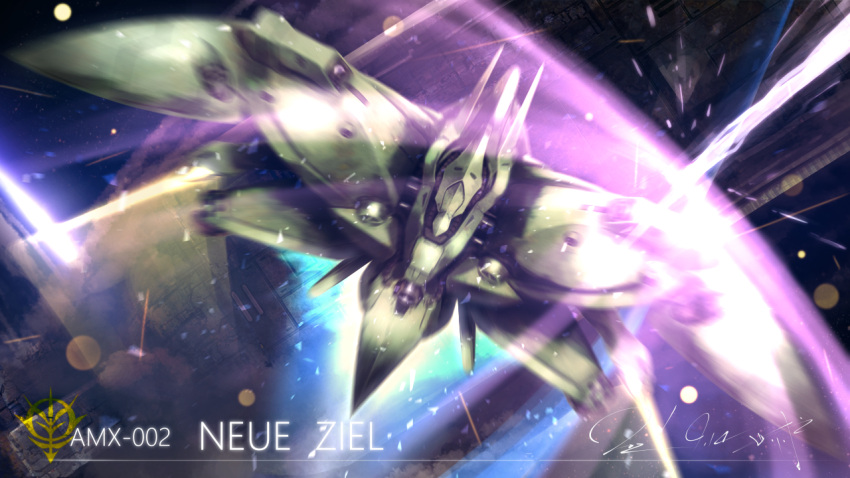 arm_blade character_name energy_blade flying gundam gundam_0083 mecha mobile_armor neue_ziel no_humans open_hands science_fiction serike_w solo space weapon zeon