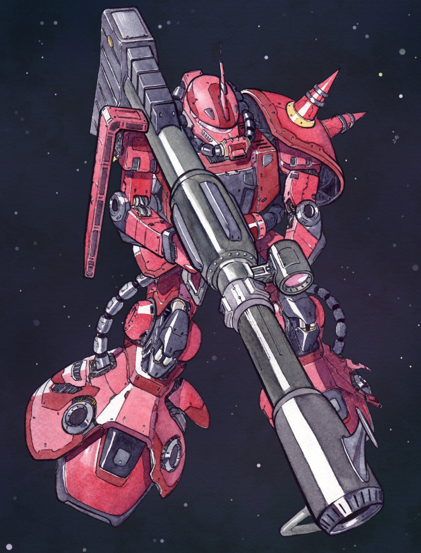 absurdres cannon copyright_request flomeki full_body highres holding holding_weapon mecha no_humans science_fiction shadow space star_(sky) weapon