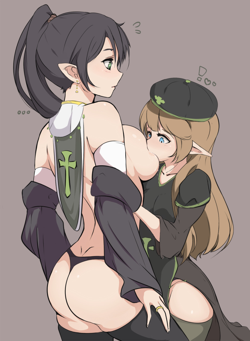 ! ... 2girls age_difference ass blue_eyes breast_feeding breast_sucking breasts elf folait green_eyes hat heart highres jewelry lactation light_blush multiple_girls original pointy_ears ponytail ring thong yuri