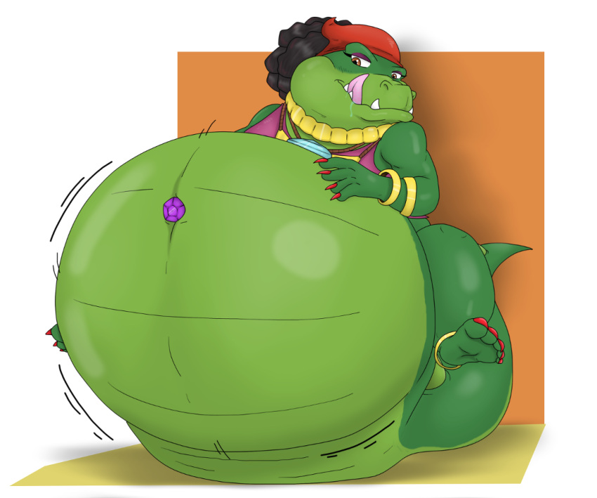 2015 after_vore alligator alligatorid anthro belly big_belly clothing crocodilian duo female gem hand_on_stomach mz._ruby overweight reptile scalie simple_background sitting sly_cooper_(series) smappa sony_corporation sony_interactive_entertainment sucker_punch_productions tongue tongue_out video_games vore