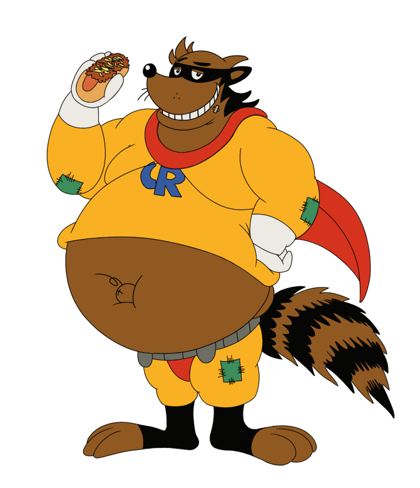 adventures_of_sonic_the_hedgehog anthro belly captain_rescue captain_rescue_(character) clothed clothing hi_res male mammal overweight overweight_anthro overweight_male procyonid raccoon sewergator solo sonic_the_hedgehog_(series) teeth