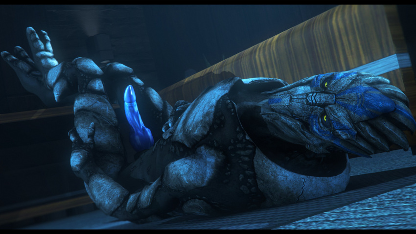 3d_(artwork) absurd_res alien animal_genitalia blue_penis bodily_fluids crossed_legs digital_media_(artwork) erection genital_fluids genital_slit genitals hand_on_leg hand_on_stomach hand_on_thigh hi_res looking_at_viewer lying male mass_effect nude on_back penis precum rooking slit solo source_filmmaker turian video_games yellow_eyes