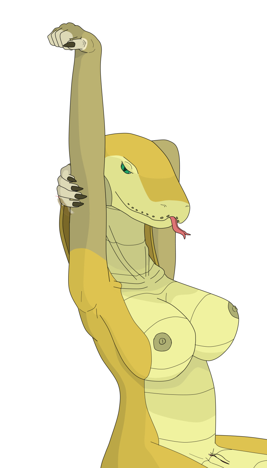 absurd_res alpha_channel anthro breasts cobra female genitals green_eyes hi_res hybrid legless nipples non-mammal_breasts nude pussy python reptile scalie simple_background smile snake snake_hood solo thegamingzilla tongue tongue_out