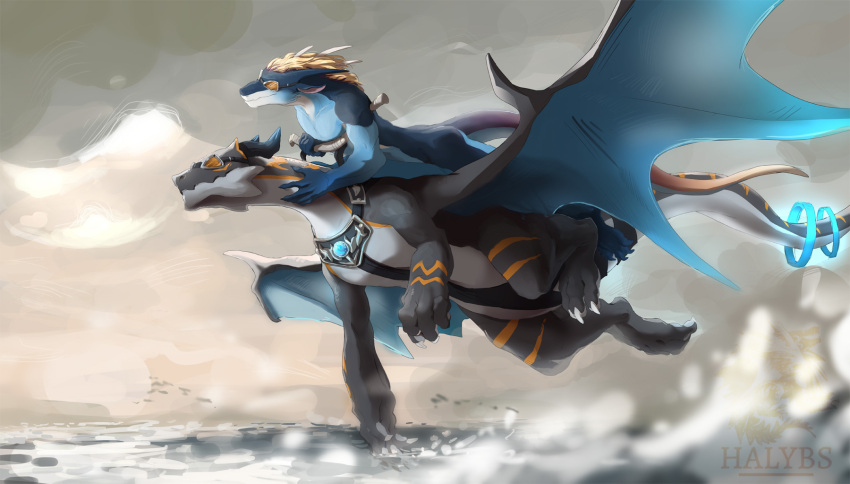 anthro blue dragon flying hi_res katsuka raining sea spray teryx teryx_commodore water