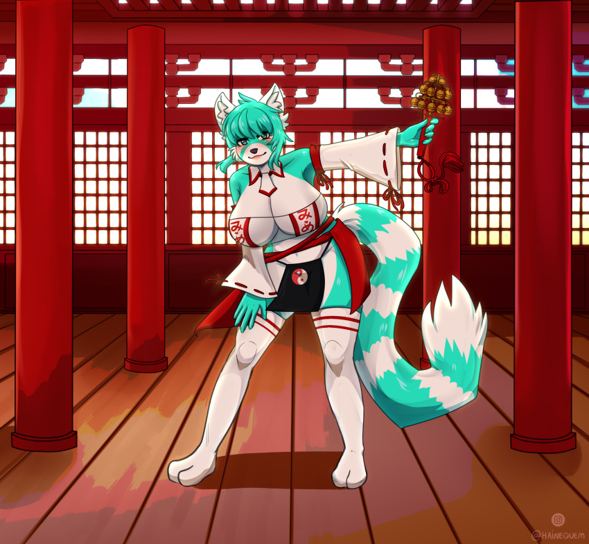 ailurid anthro asian_clothing big_breasts blush breasts clothing east_asian_clothing female hainequem hi_res huge_breasts hyper hyper_breasts japan japanese_clothing legwear mammal mime_(mimechan) red_panda shrine shrine_priestess slightly_chubby smile solo thick_thighs thigh_highs