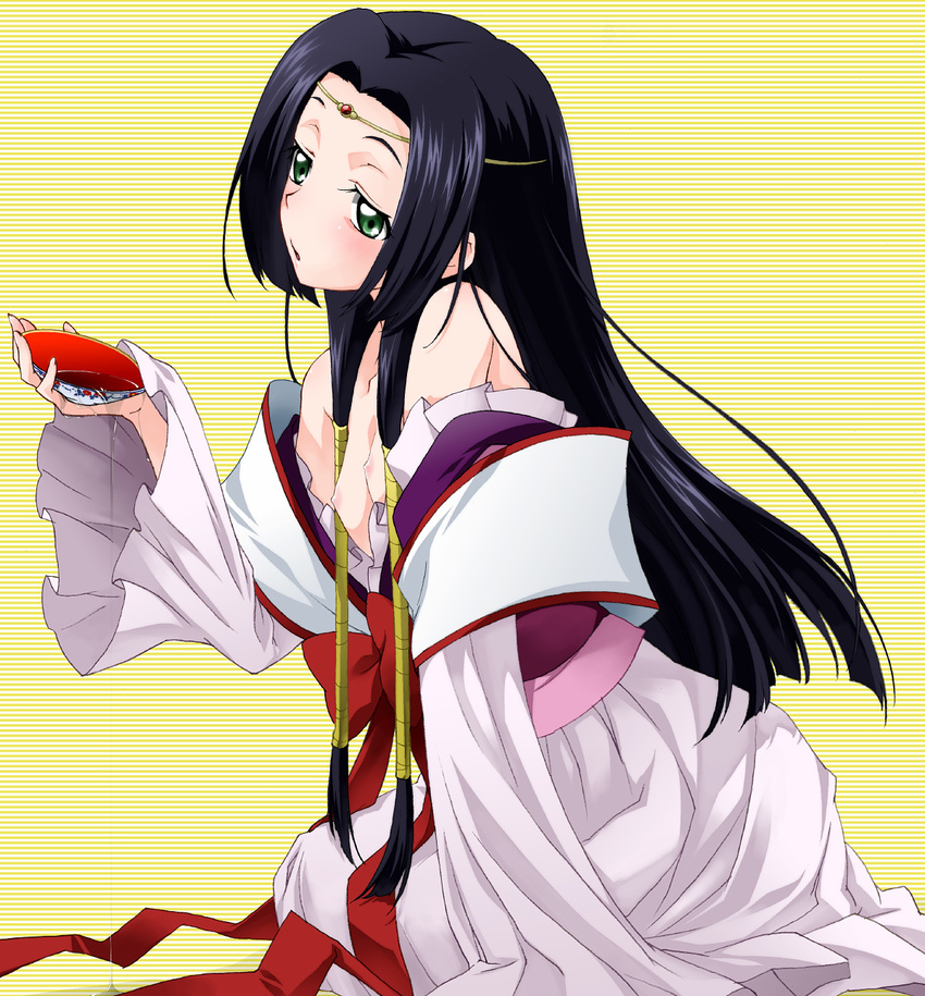 blush breasts code_geass drunk highres long_hair open_clothes open_shirt shirt sumeragi_kaguya