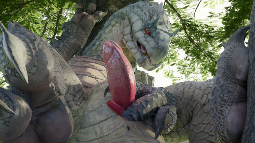 barlu capcom claws fanged_wyvern feet feral foot_focus genitals hi_res hindpaw looking_at_viewer looking_pleasured lying male monster_hunter paws penis pupils red_eyes reptile scales scalie slit slit_fingering slit_play slit_pupils solo tobi-kadachi toes tongue tongue_out video_games