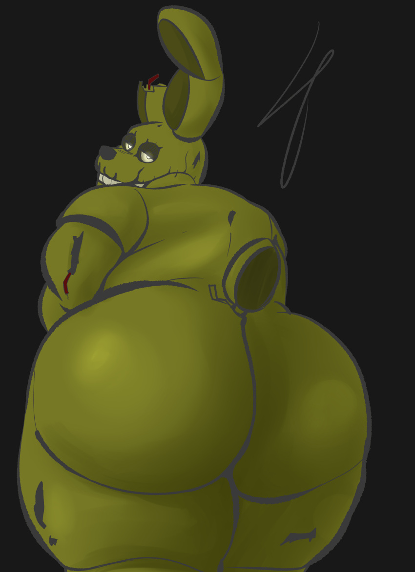 2021 absurd_res ambiguous_gender animatronic anthro belly big_butt butt curvy_figure digital_media_(artwork) eye_moisturizer five_nights_at_freddy's five_nights_at_freddy's_3 half-closed_eyes hi_res huge_butt lagomorph leporid looking_at_viewer looking_back machine mammal monochrome narrowed_eyes nude overweight overweight_ambiguous overweight_anthro presenting presenting_hindquarters rabbit robot simple_background smile solo springtrap_(fnaf) thick_thighs video_games wide_hips