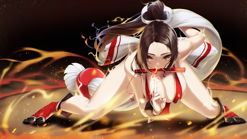 blueorca king_of_fighters no_bra shiranui_mai wallpaper