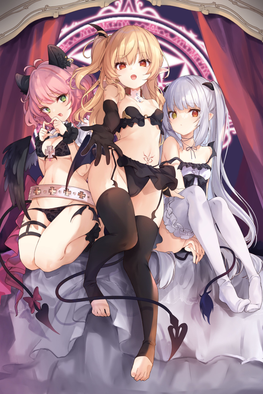 animal_ears devil garter heterochromia horns nekomimi pointy_ears stockings tail tamano_kedama thighhighs wings