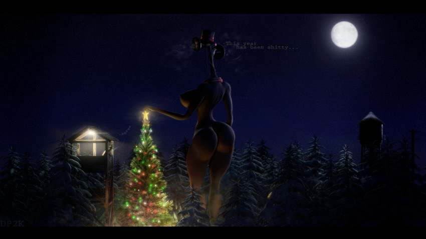 16:9 2020 3d_(artwork) 4k absurd_res big_breasts big_butt black_body black_skin breasts butt christmas christmas_tree clothing curvy_figure detailed_background dialogue digital_media_(artwork) doctorpurple2000 duo english_text female for_a_head forest hat headgear headwear hi_res holidays hourglass_figure huge_breasts huge_butt human humanoid male mammal monster monstrous_humanoid new_year night nipples nude object_head plant siren_head source_filmmaker text thick_thighs top_hat tree trevor_henderson voluptuous watertower wide_hips widescreen winter