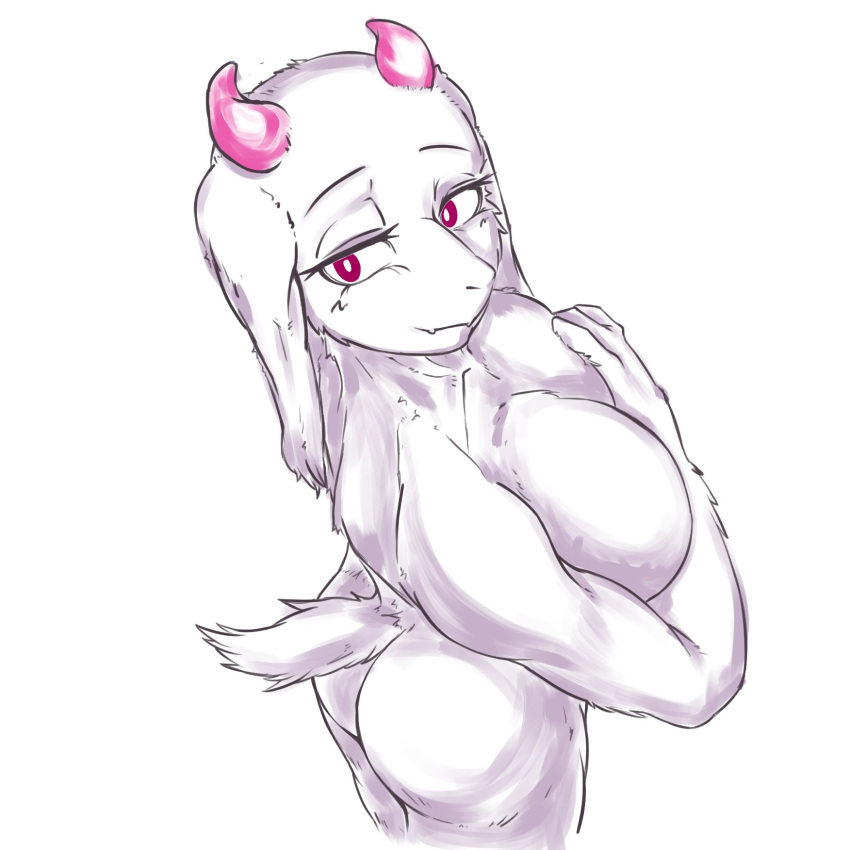 anthro butt covering covering_breasts female hi_res rusal32 solo toriel undertale video_games