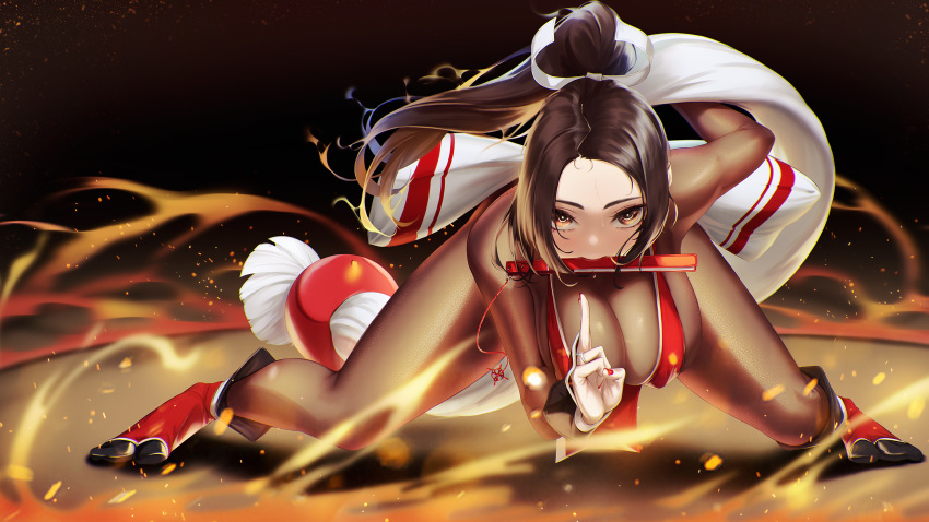 blueorca king_of_fighters no_bra shiranui_mai wallpaper