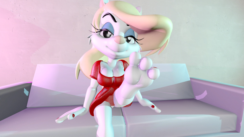 3_toes 3d_(artwork) animaniacs anonymous_artist anthro big_breasts blonde_hair breasts digital_media_(artwork) feet female foot_fetish foot_focus foot_play hair hi_res humanoid mammal minerva_mink mink mustelid musteline paws soles solo source_filmmaker toe_curl toes true_musteline warner_brothers