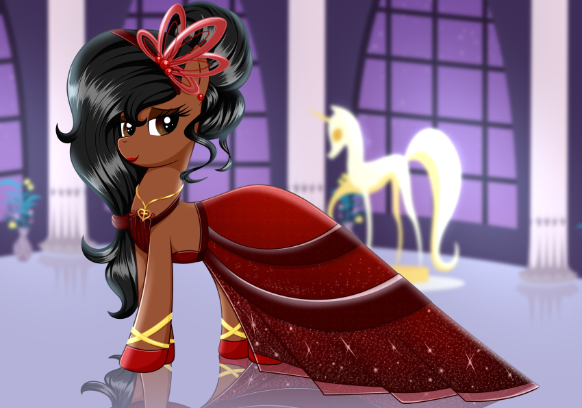 absurd_res black_hair brown_body brown_eyes clothed clothing dress equid equine female feral hair hasbro hi_res horse mammal my_little_pony pony rainbownspeedash solo