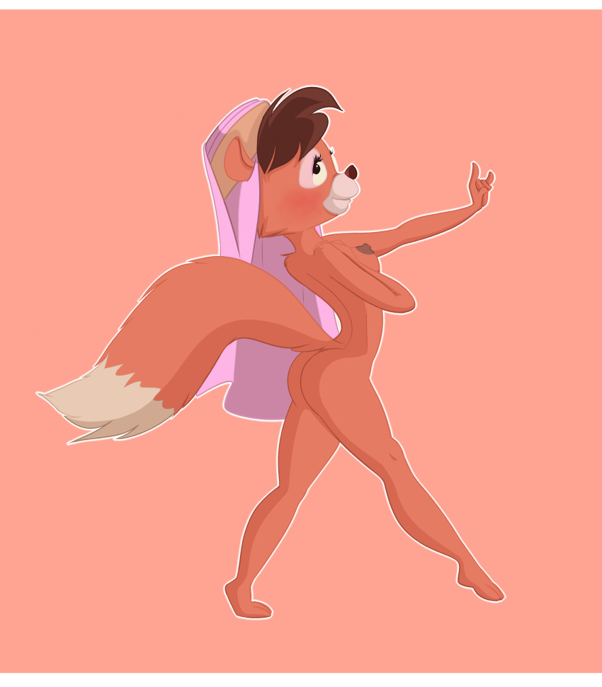 absurd_res anthro bodily_fluids breasts butt canid canine clothing digital_media_(artwork) disney dsketch3r_(artist) feet female fox hair hat hat_only headgear headgear_only headwear headwear_only hi_res lotta_lamour mammal mostly_nude nipples nude smile solo talespin