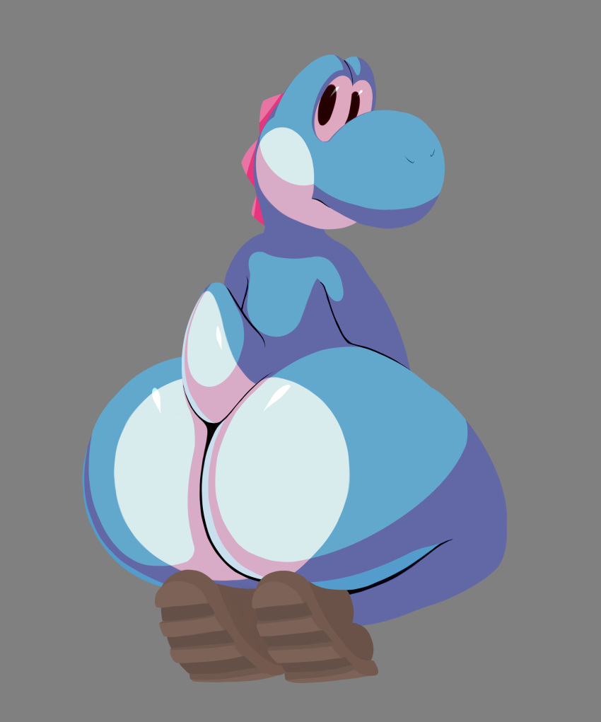 absurd_res ambiguous_gender anthro big_butt blue_yoshi butt butt_focus clothing crouching footwear hi_res huge_butt looking_back mario_bros nintendo otherthatguy pear-shaped_figure rear_view shoes solo solo_focus thick_thighs video_games wide_hips yoshi