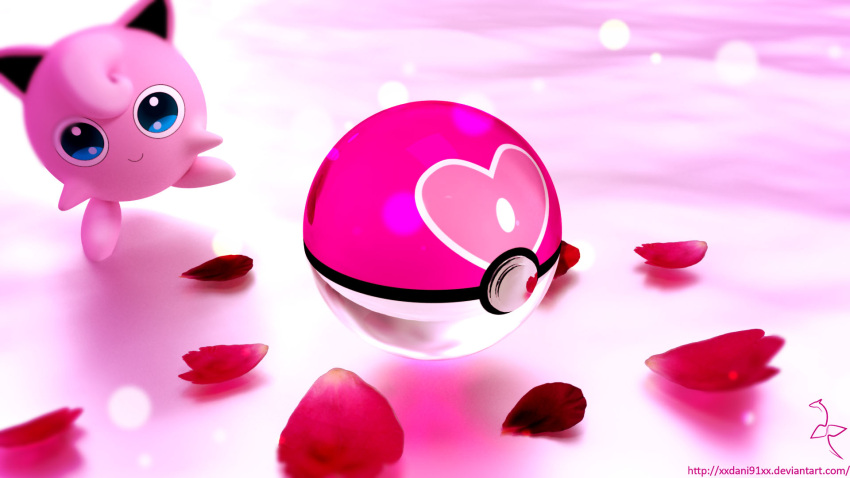 3d_(artwork) blue_eyes digital_media_(artwork) flower_petals fur hi_res jigglypuff love_ball nintendo petals pink_background pink_body pink_fur pok&eacute;ball pok&eacute;mon pok&eacute;mon_(species) rose_petals simple_background smile video_games waddling_head xxdani91xx