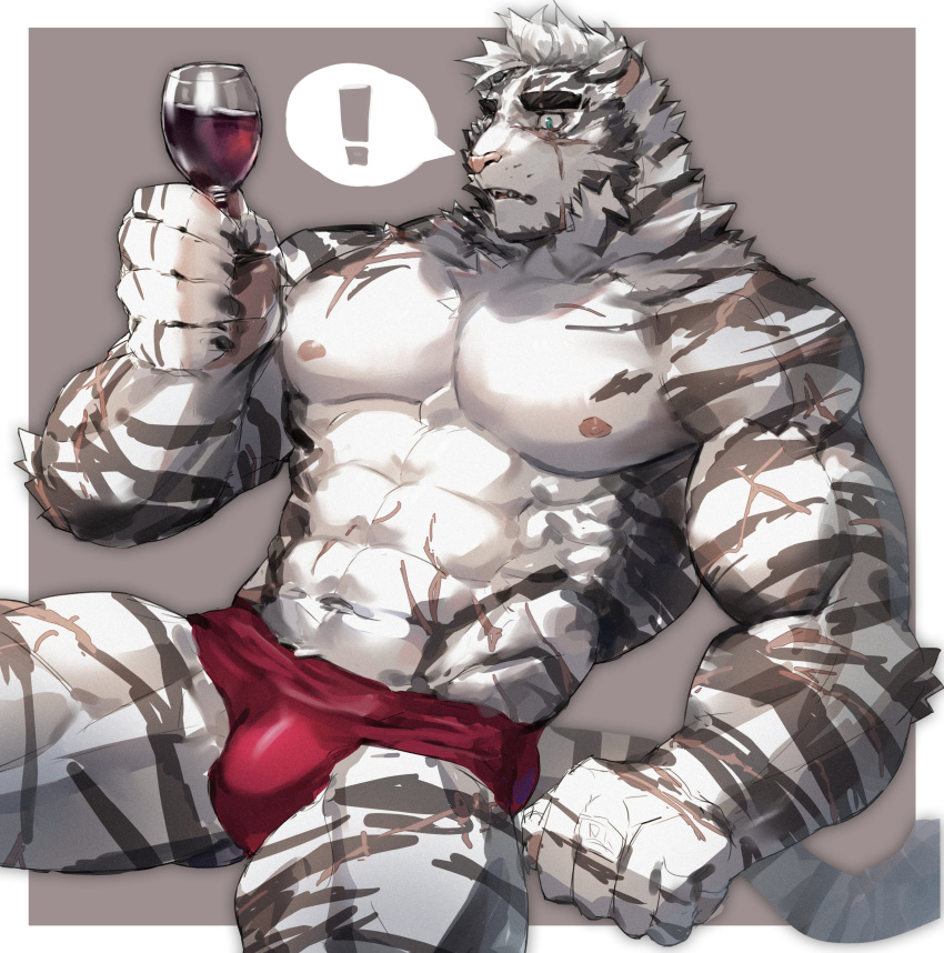 ! 2021 5_fingers abs absurd_res alcohol anthro arknights beverage biceps blue_eyes clothed clothing felid fingers fur hair hi_res humanoid_hands hypergryph male mammal mountain_(arknights) muscular muscular_anthro muscular_male muscular_thighs navel nipples pantherine pink_nose red_clothing red_underwear solo stakeho_lder striped_body striped_fur striped_tail stripes studio_montagne tiger triceps underwear underwear_only video_games white_body white_fur white_hair white_tail wine