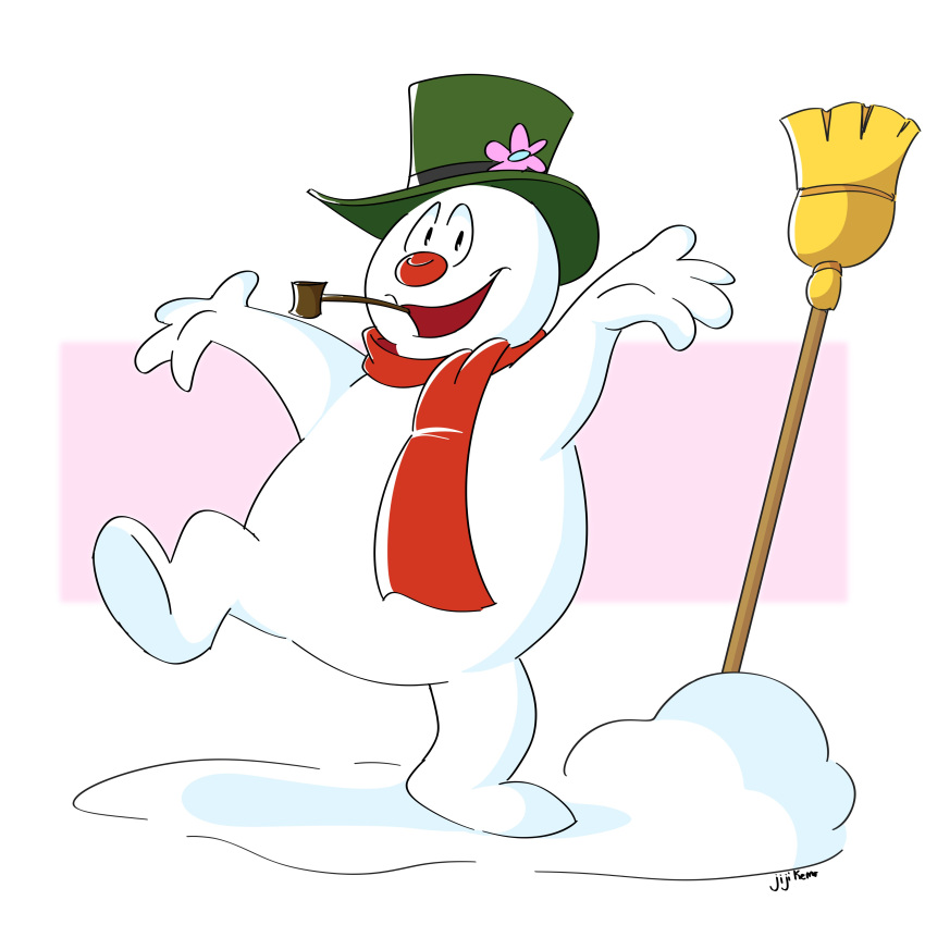 1:1 absurd_res broom cleaning_tool clothing elemental_creature elemental_humanoid frosty_the_snowman hat headgear headwear hi_res humanoid mineral_fauna mineral_humanoid not_furry scarf snow snow_creature snow_humanoid snowman solo tito_curmudgeon