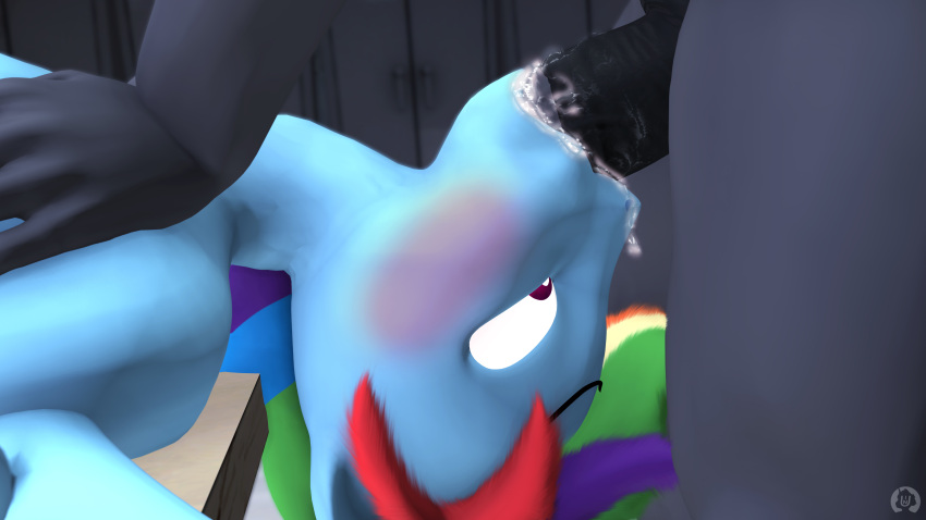 2021 3d_(artwork) absurd_res anthro anthrofied blush bodily_fluids cum digital_media_(artwork) equid equine friendship_is_magic genital_fluids genitals hair hasbro hi_res lying mammal multicolored_hair my_little_pony on_back oral pegasus penis rainbow_dash_(mlp) rainbow_hair thunderlane_(mlp) unie wings