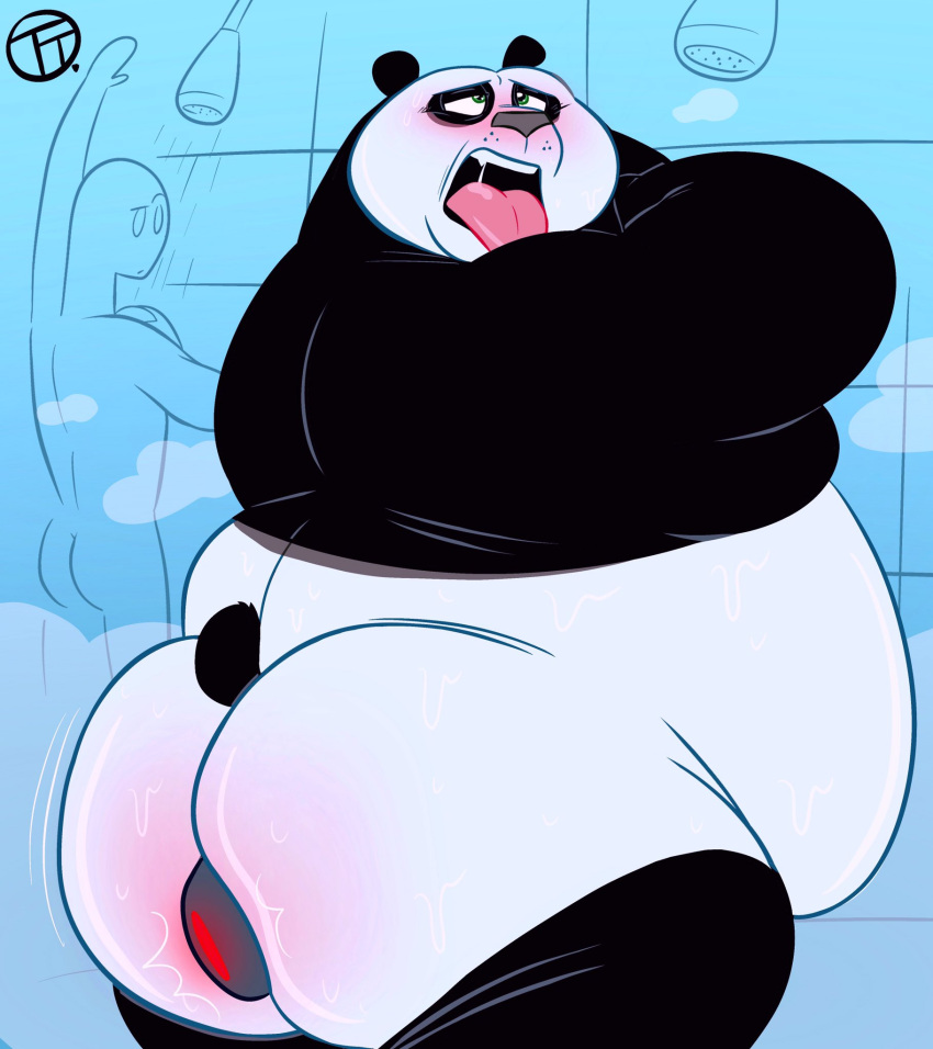 anal anthro belly blush butt dreamworks duo giant_panda hi_res kung_fu_panda male mammal master_po_ping overweight overweight_anthro overweight_male shower solo_focus tongue tongue_out trashtoonz ursid