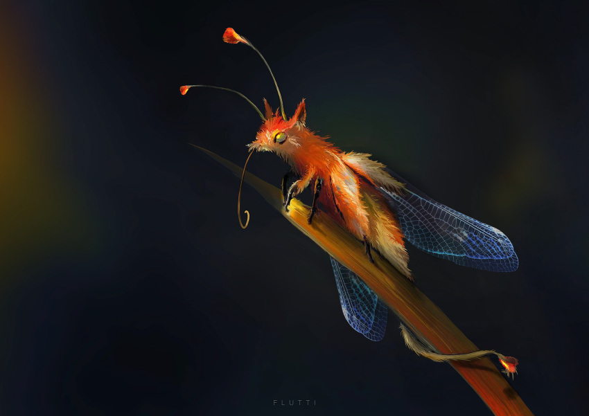 2021 ambiguous_gender antennae_(anatomy) arthropod digital_media_(artwork) feral fluffy flutti fur hi_res insect insect_wings multi_leg multi_limb orange_body orange_fur simple_background solo wings