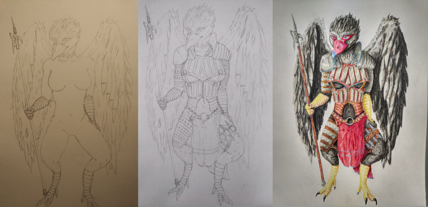 aarakocra absurd_res anthro armor asharra avian bedroom_eyes bird black-and-yellow_broadbill black_body black_feathers bottomwear breasts broadbill claws clothed clothing colored_sketch corset dagger dungeons_and_dragons eurylaimid fanatic_depression feathers featureless_breasts featureless_crotch female graphite_(artwork) halberd hasbro hi_res huge_filesize lingerie loincloth looking_away melee_weapon midriff mischievous narrowed_eyes old_world_suboscine passerine pencil_(artwork) polearm pose seductive sketch skimpy small_breasts solo solo_focus spread_legs spreading standing suboscine suggestive talons topwear traditional_media_(artwork) under_boob weapon wings wizards_of_the_coast