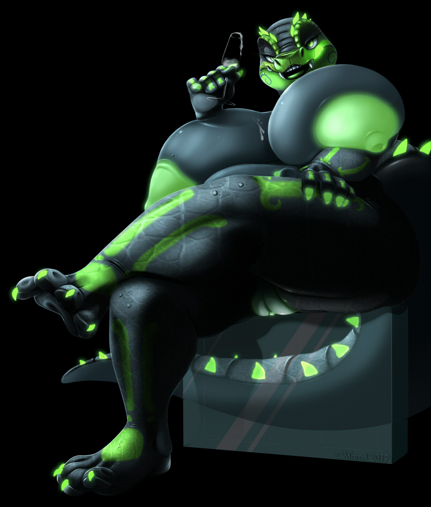 alligator alligatorid anthro big_breasts biped breasts crocodilian crossgender curvy_figure darkmor female genitals glass hi_res huge_breasts inu-jean lips looking_at_viewer marvol nipples non-mammal_breasts overweight overweight_anthro overweight_female pussy reptile scalie sitting smile solo thick_bottom_lip voluptuous