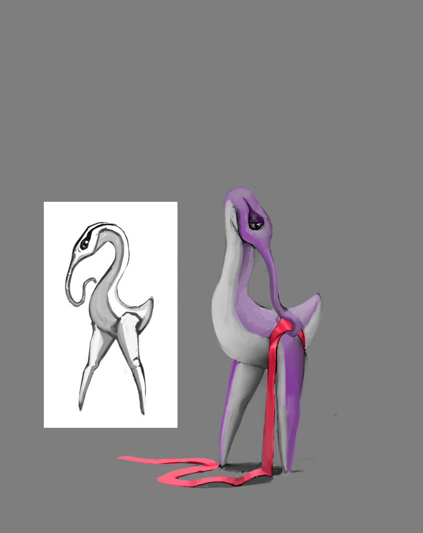 1_eye absurd_res alien armless biped female half-closed_eyes hi_res holding_object long_neck lyluk meandraco narrowed_eyes not_furry nude pink_body simple_background solo teraurge trunk