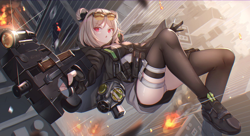 garter girls_frontline gun megane mirufuaa p90_(girls_frontline) pantsu skirt_lift stockings thighhighs