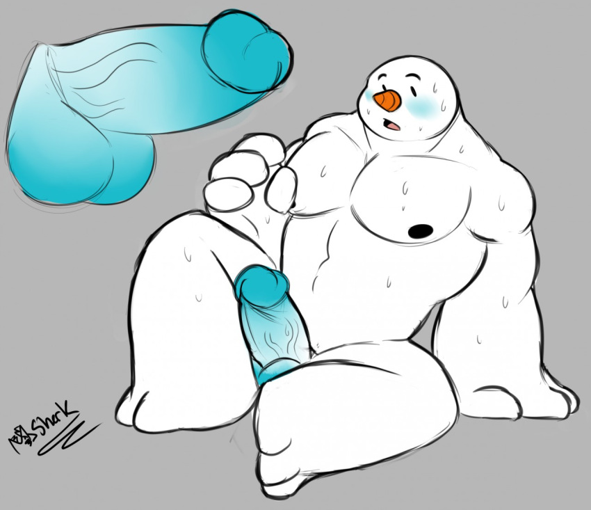 balls blue_balls blue_blush blue_penis blush elemental_creature elemental_humanoid erection fryst genitals humanoid humanoid_genitalia humanoid_penis male manlyshark mineral_fauna mineral_humanoid not_furry penis simple_background snow snow_creature snow_humanoid snowman solo vein veiny_penis white_body