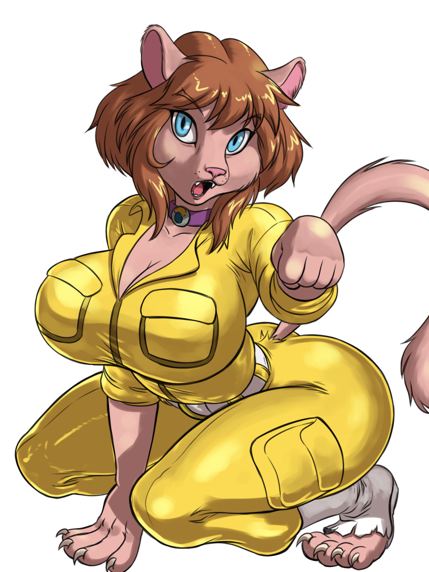 alpha_channel alternate_species anthro anthrofied april_o'neil big_breasts blue_eyes breasts brown_hair chochi claws cleavage clothed clothing collar domestic_cat felid feline felis female footwear furrification hair hi_res mammal simple_background solo teenage_mutant_ninja_turtles torn_clothing torn_footwear transparent_background