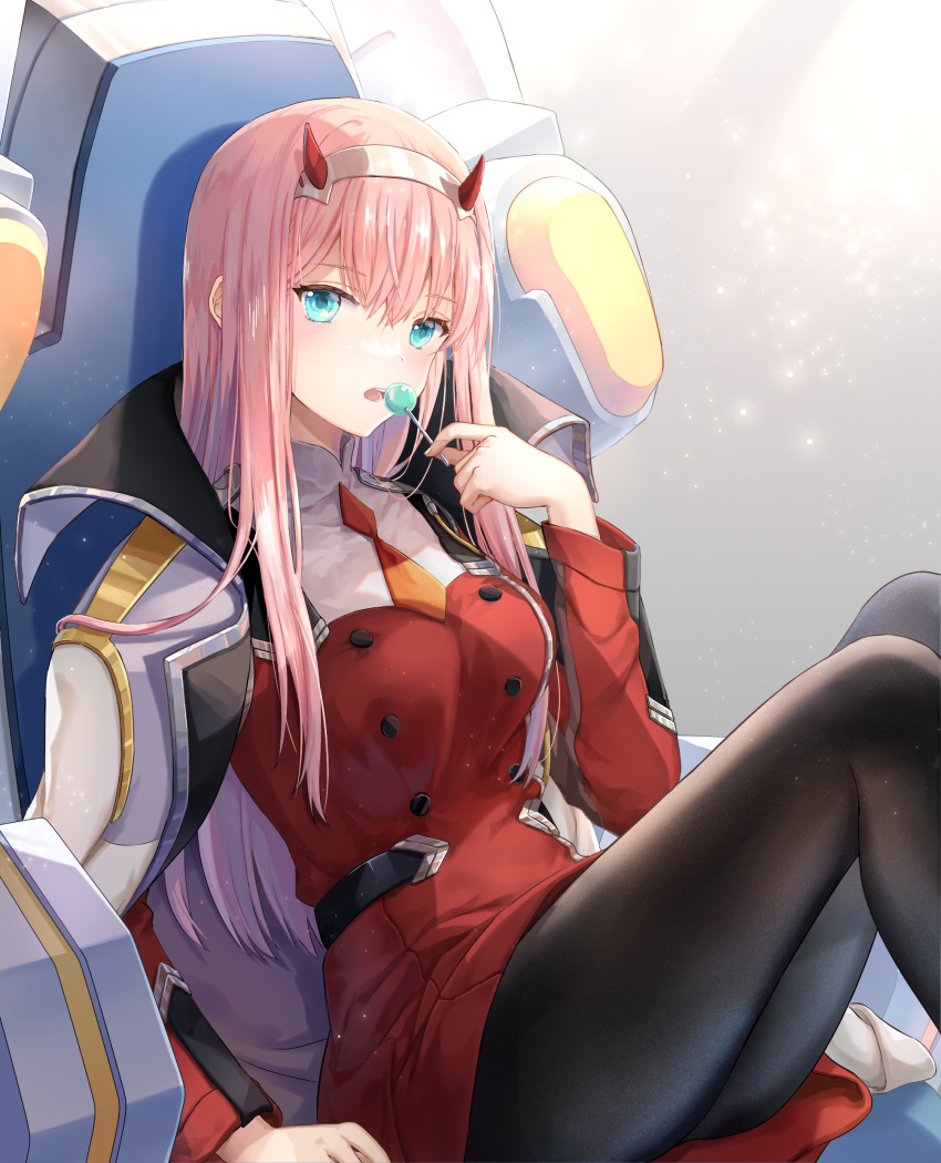 darling_in_the_franxx horns luli2762 pantyhose skirt_lift uniform zero_two_(darling_in_the_franxx)