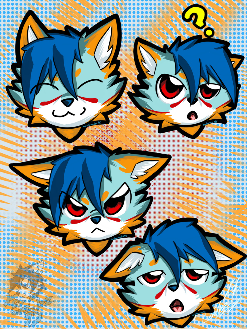 angry angry_eyes arctic_wolf blue_hair canid canine canis confusion ears_down emotes eyebrows eyes_closed falcon_woodwere hair happy headshot_portrait hi_res kevgonzalez95 male mammal picture_in_picture pivoted_ears portrait raised_eyebrow solo tired wolf