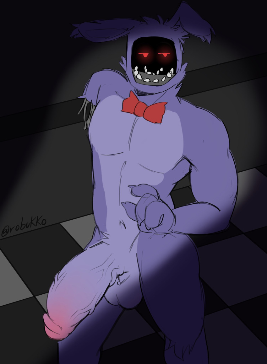 animatronic anthro balls big_ears big_penis bonnie_(fnaf) faceless_character faceless_male five_nights_at_freddy's five_nights_at_freddy's_2 fur genitals hi_res huge_penis humanoid_genitalia humanoid_penis lagomorph leporid machine male mammal missing_limbs multicolored_body multicolored_fur muscular muscular_male nude pecs penis rabbit robot robukko scottgames solo solo_focus standing teeth wire withered_bonnie_(fnaf)