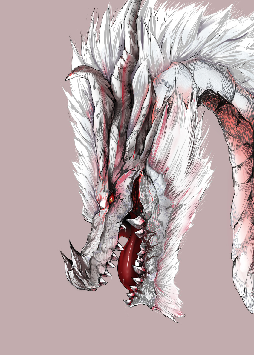 absurdres commentary_request dragon fatalis grey_background highres horns monster_hunter_(series) no_humans poke200 red_eyes simple_background solo teeth