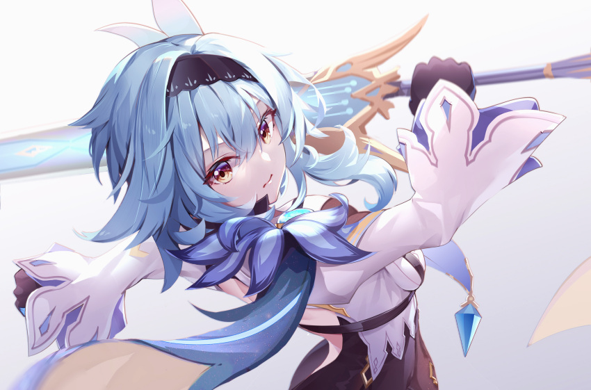 blue_hair close eula_(genshin_impact) genshin_impact gloves headband sword tagme_(artist) weapon