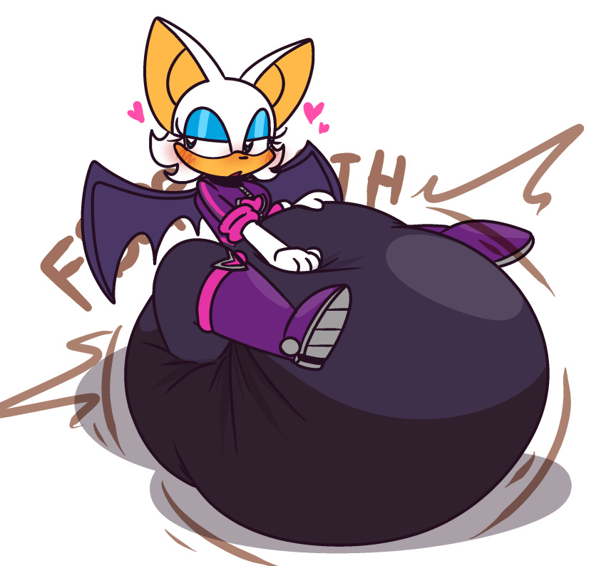 &lt;3 2022 anthro bat big_diaper blush clothed clothing diaper diaper_squish diaper_under_clothing eyeshadow feces female hi_res huge_diaper jumpsuit makeup mammal onomatopoeia rosycozy rouge_the_bat sega soiling solo sonic_the_hedgehog_(series) sound_effects text underwear