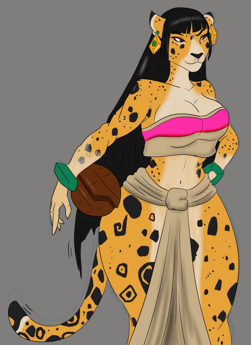 absurd_res alternate_species anthro artist bandeau black_hair breasts chel clothed clothing digital_media_(artwork) dreamworks ear_piercing felid female furrification hair hi_res jaguar mammal navel pantherine panthra78 piercing spots the_road_to_el_dorado topwear