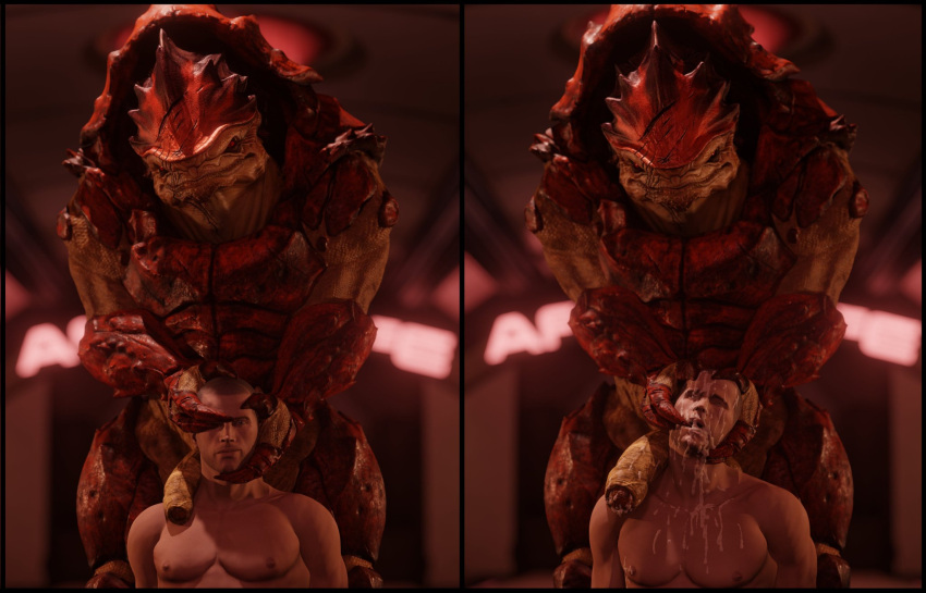 3d_(artwork) after_sex ahegao alien before_and_after bodily_fluids cheap-wazoo commander_shepard cum cum_on_chest cum_on_face cum_on_neck cum_on_penis digital_media_(artwork) duo ejaculation eye_roll flaccid foreskin genital_fluids genitals hair hi_res holding_head human humanoid_genitalia humanoid_penis imminent_sex interspecies krogan looking_pleasured male male/male mammal mass_effect muscular muscular_male nipples not_furry nude open_mouth partially_retracted_foreskin penis sex urdnot_wrex