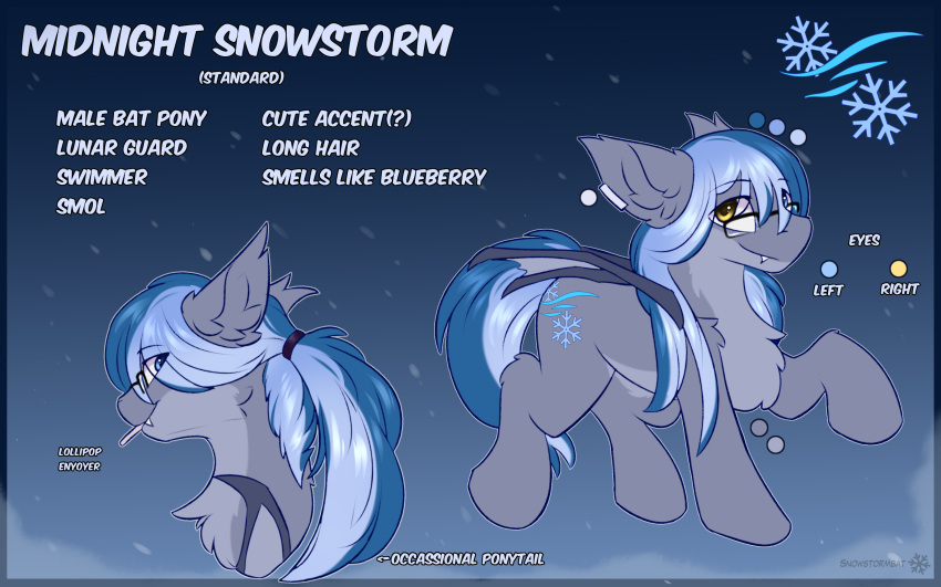 absurd_res bat_pony ear_piercing ear_ring equid equine eyewear glasses hair hasbro hi_res horse male mammal midnight_snowstorm model_sheet my_little_pony piercing pony ponytail ring_piercing snowstormbat solo