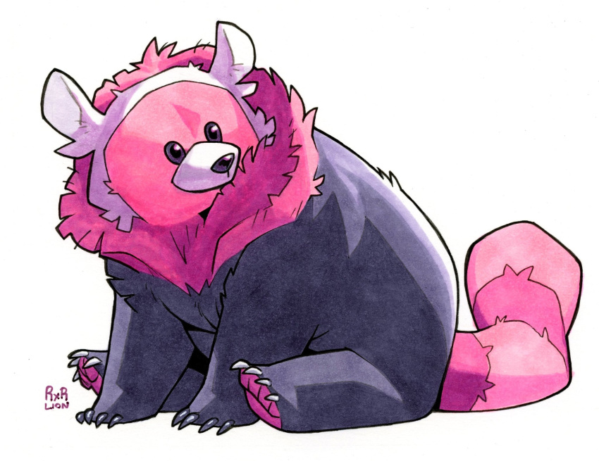 artist_name bear bewear black_eyes brown_fur claws english_commentary highres no_humans pink_fur pokemon pokemon_(creature) railroadlion simple_background sitting tail white_background