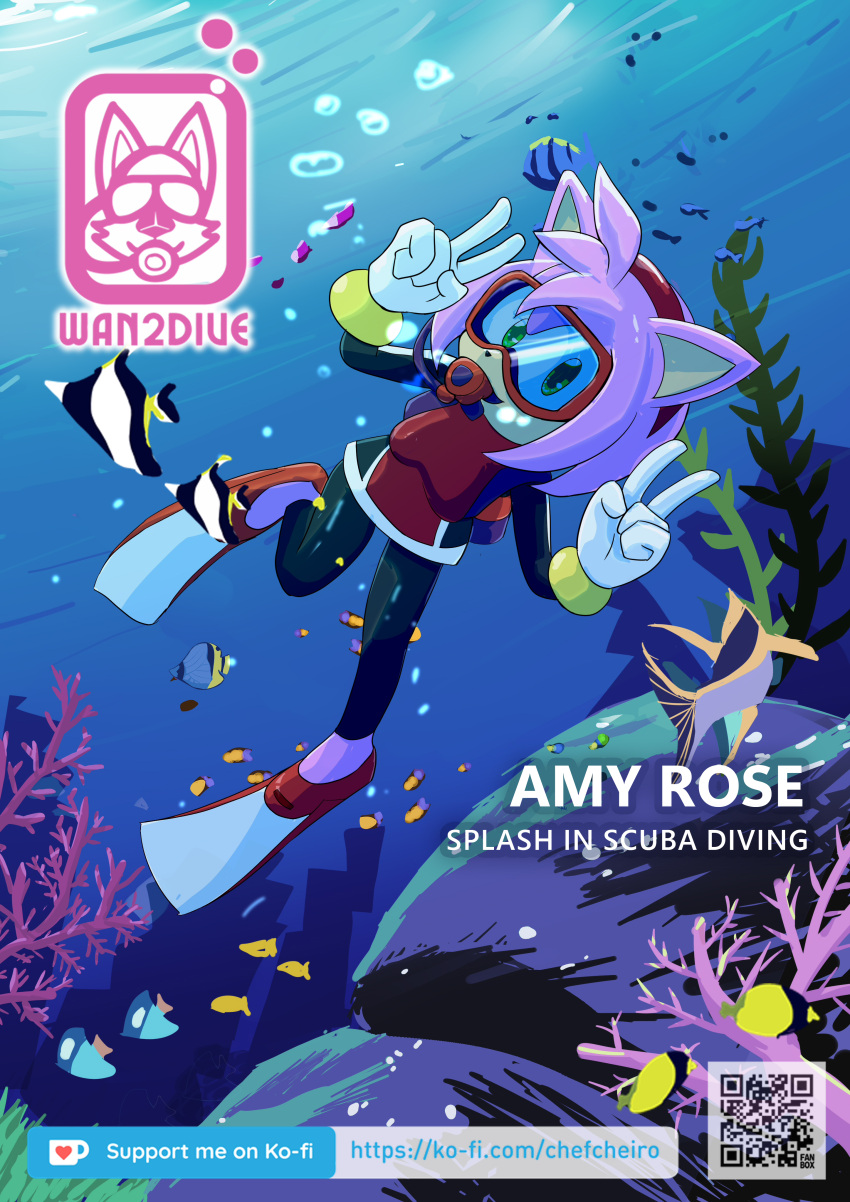 absurd_res amy_rose chef_cheiro_(artist) clothing diving diving_mask eulipotyphlan female hedgehog hi_res leotard mammal mask scuba sega sonic_the_hedgehog_(series) swimming_fins swimwear underwater water