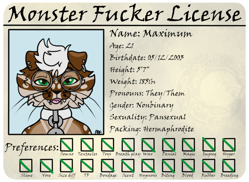 anthro black_footed_cat domestic_cat felid feline felis herm intersex kink license license_to_fuck mammal maximum(raevi10) monster monster_fucker_permit raevi10 scottish_fold teratophilia