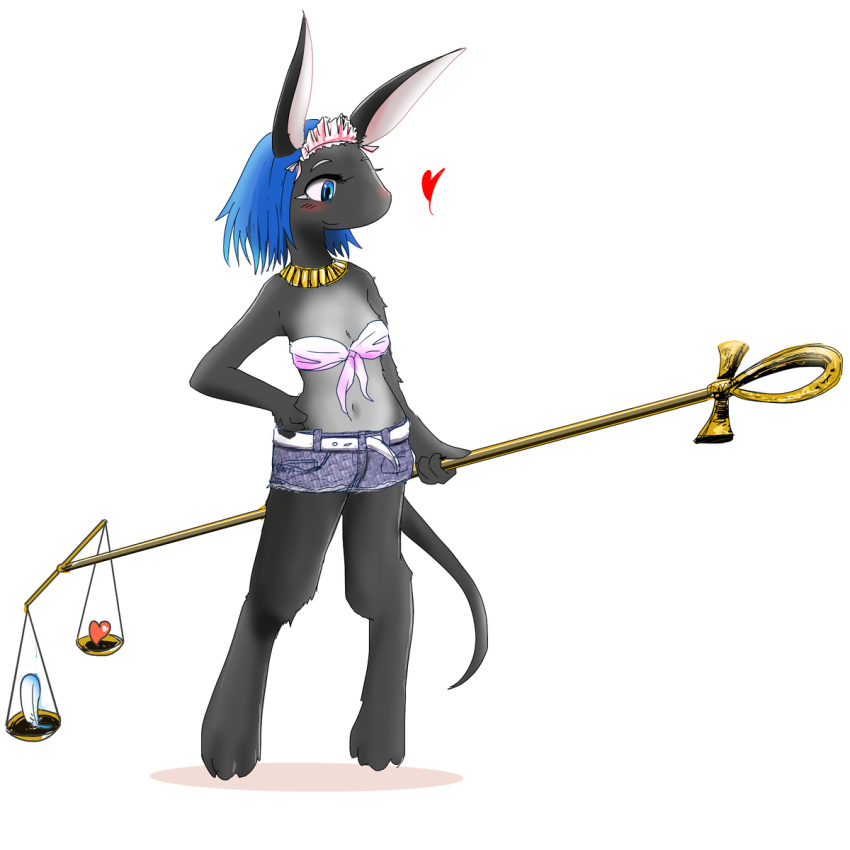 1:1 ankh anthro anubian_jackal anubis black_body black_fur blue_eyes blue_hair canid canine canis deity egyptian_mythology female fur futaba_channel hair heart_symbol hi_res img_(futaba) jackal maid_headdress mammal middle_eastern_mythology mythology nijiura_maids seirei solo sosei-san